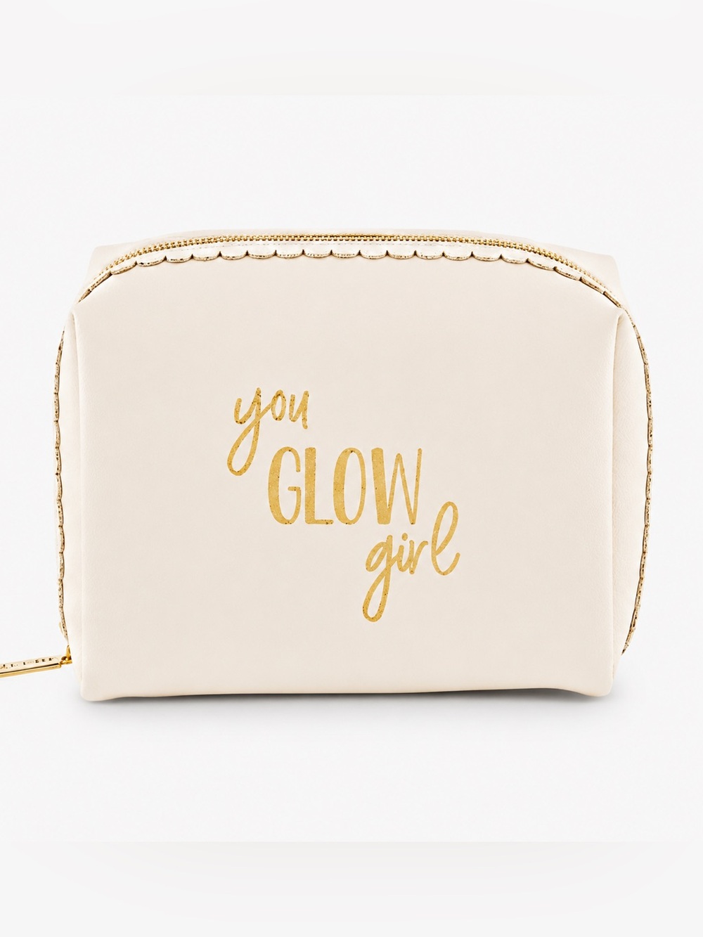 NWOT Mud Pie You Glow Girl Cream Cosmetic Pouch with Gold Accents 4.5x6in